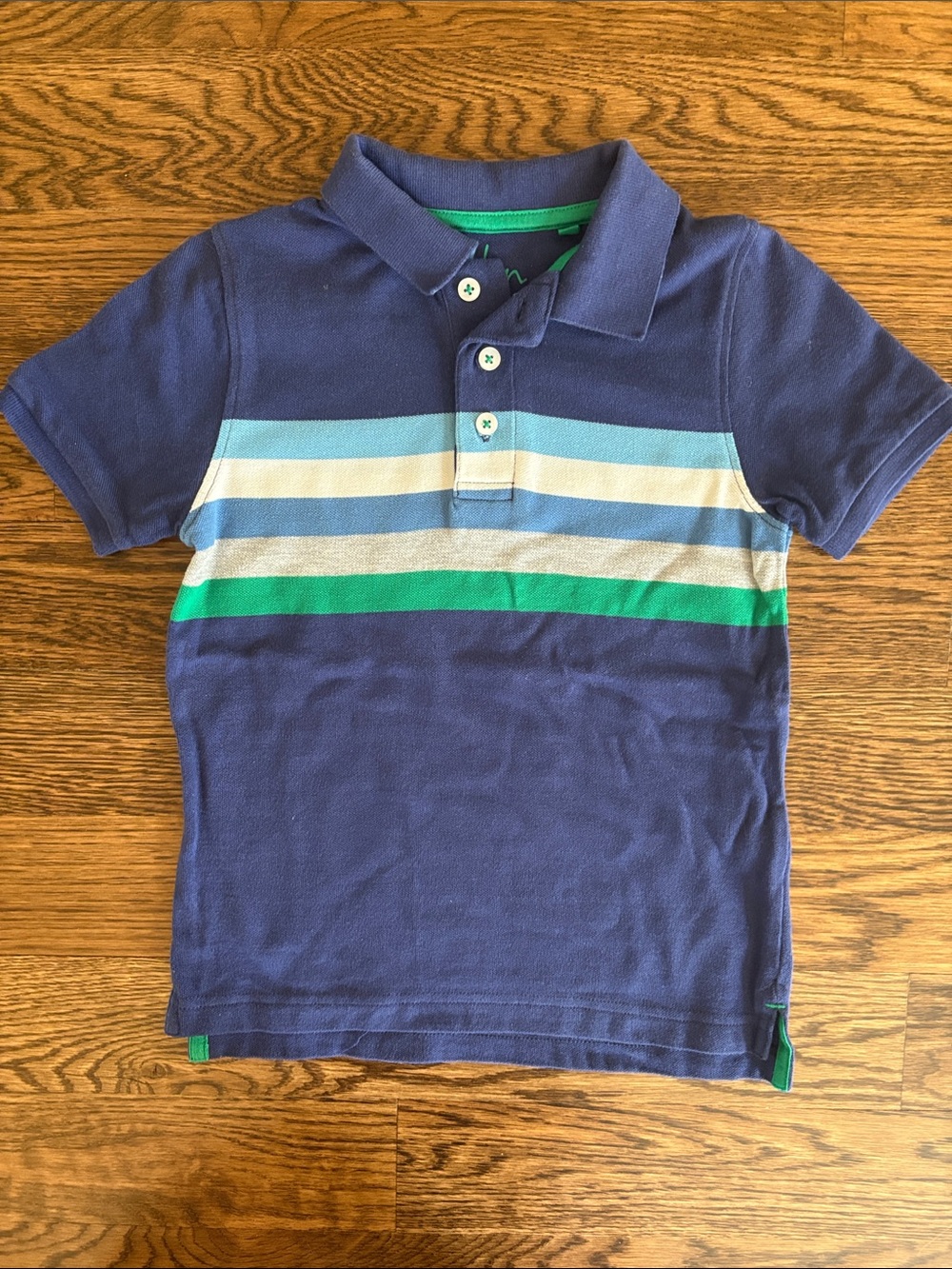 Boden Navy Polo with Blue, White and Green Stripes